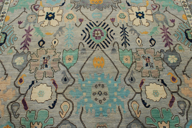 9x12 Gray and Multicolor Turkish Oushak Rug