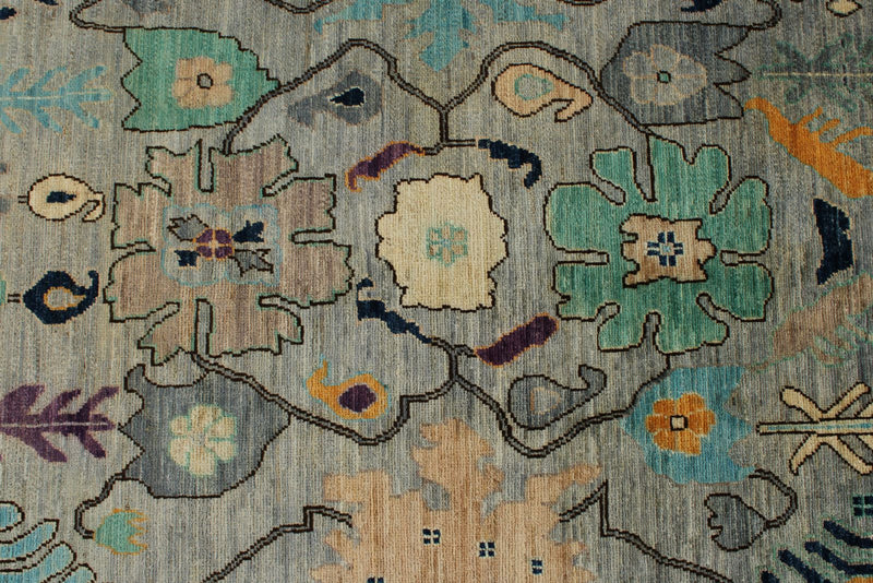 9x12 Gray and Multicolor Turkish Oushak Rug