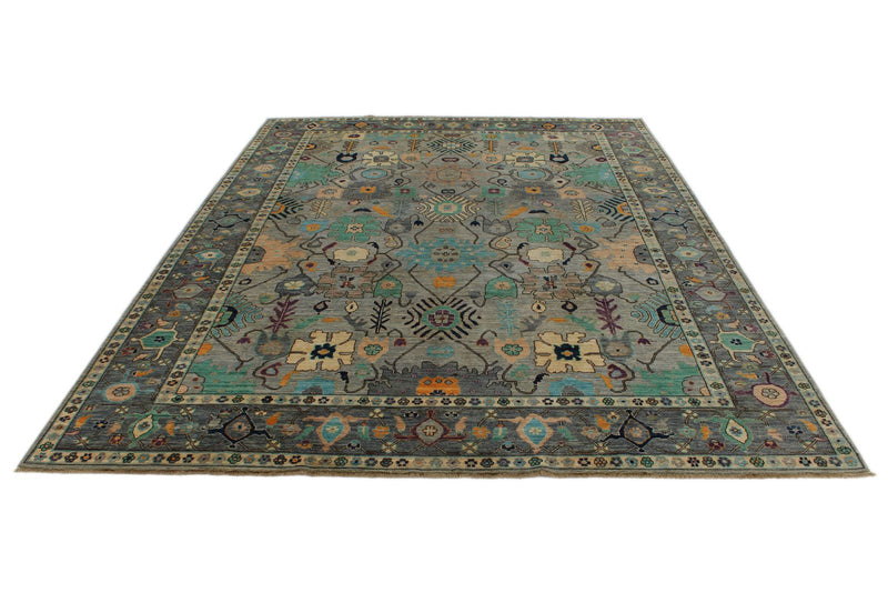 9x12 Gray and Multicolor Turkish Oushak Rug