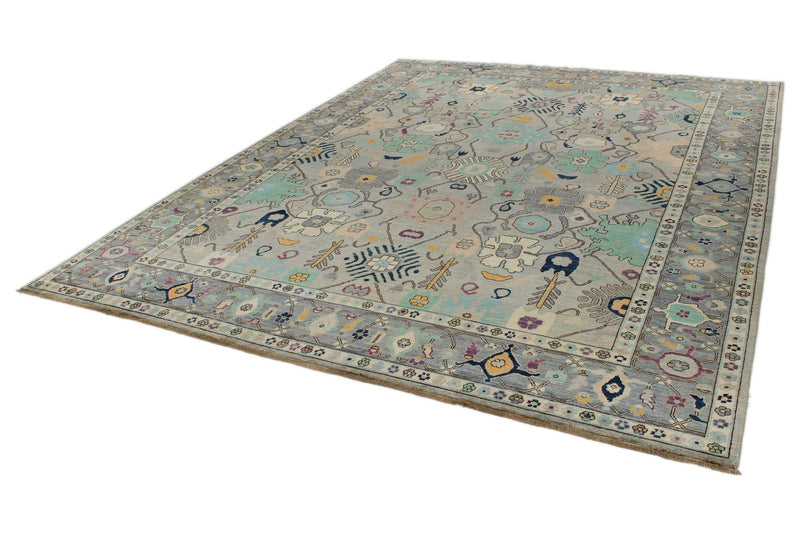 9x12 Gray and Multicolor Turkish Oushak Rug
