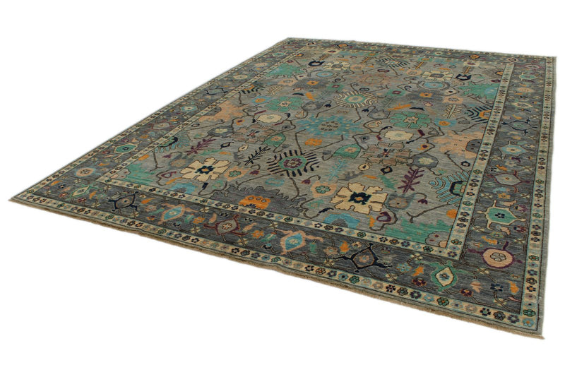 9x12 Gray and Multicolor Turkish Oushak Rug