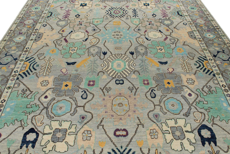 9x12 Gray and Multicolor Turkish Oushak Rug