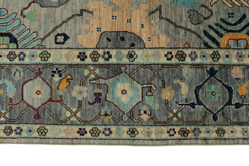 9x12 Gray and Multicolor Turkish Oushak Rug