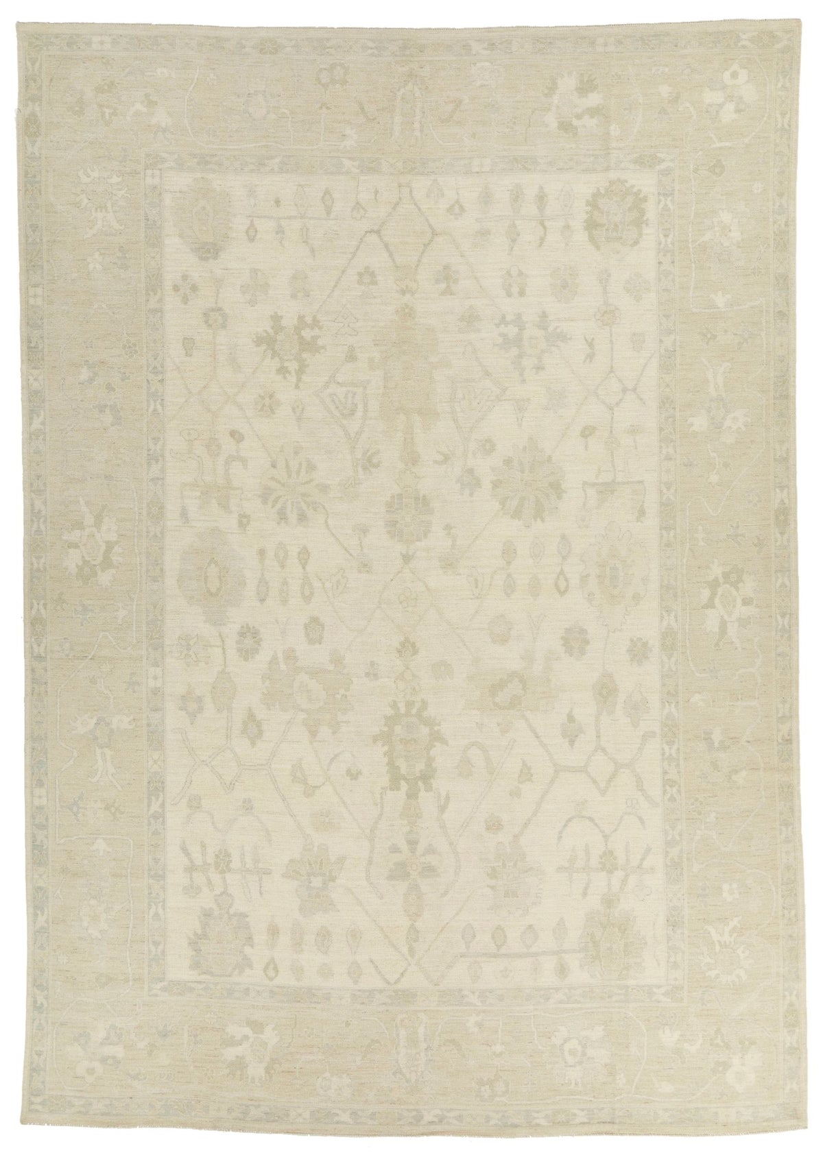 10x14 Ivory and Beige Turkish Oushak Rug