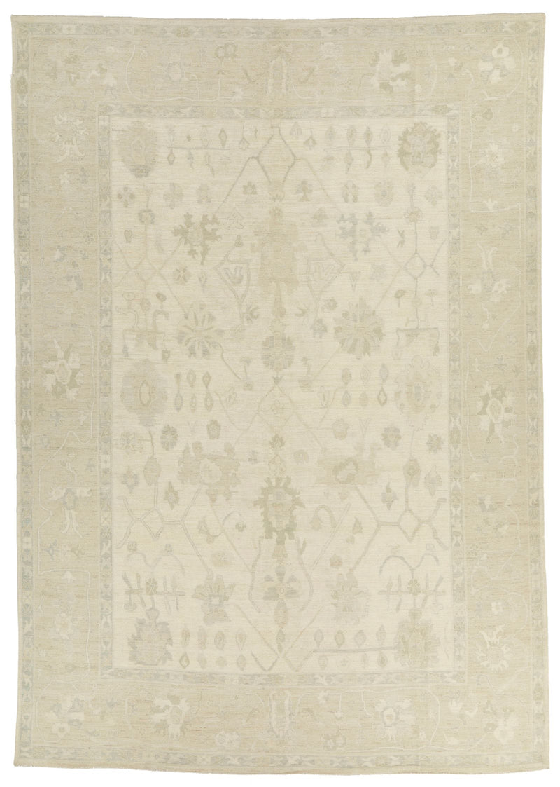 10x14 Ivory and Beige Turkish Oushak Rug