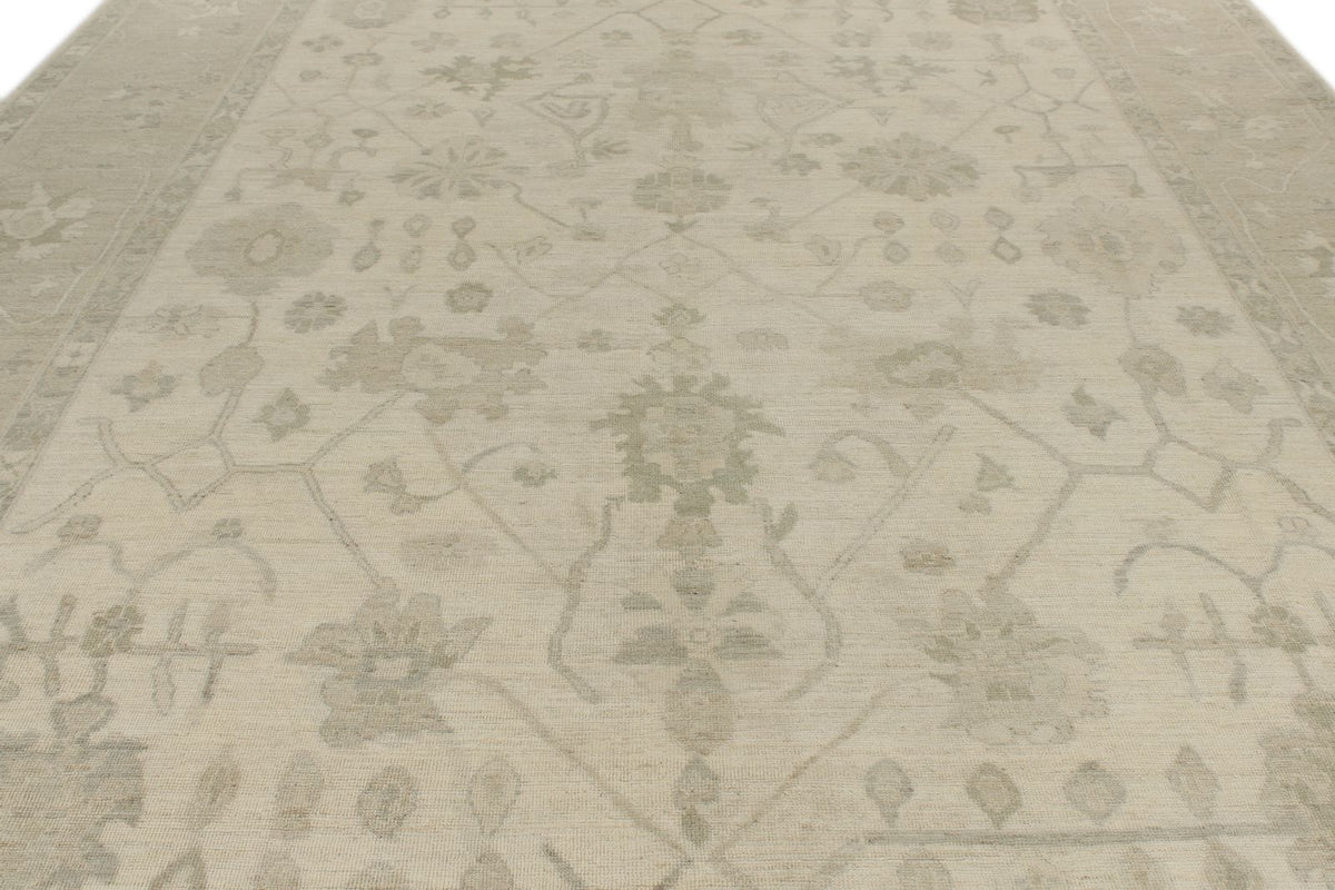 10x14 Ivory and Beige Turkish Oushak Rug