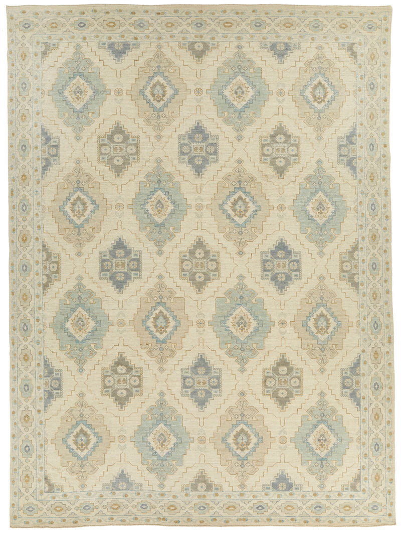 10x14 Ivory and Multicolor Turkish Oushak Rug