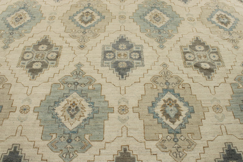 10x14 Ivory and Multicolor Turkish Oushak Rug
