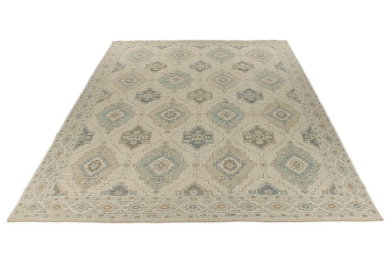 10x14 Ivory and Multicolor Turkish Oushak Rug
