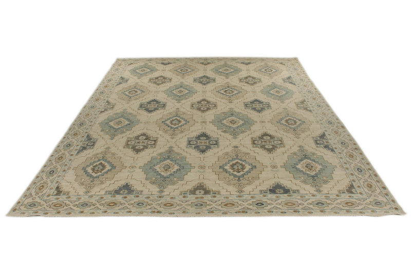 10x14 Ivory and Multicolor Turkish Oushak Rug