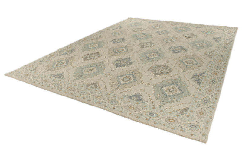 10x14 Ivory and Multicolor Turkish Oushak Rug