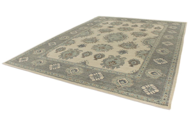 10x14 Ivory and Gray Turkish Oushak Rug