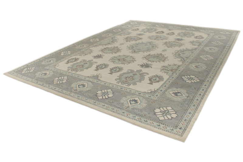 10x14 Ivory and Gray Turkish Oushak Rug