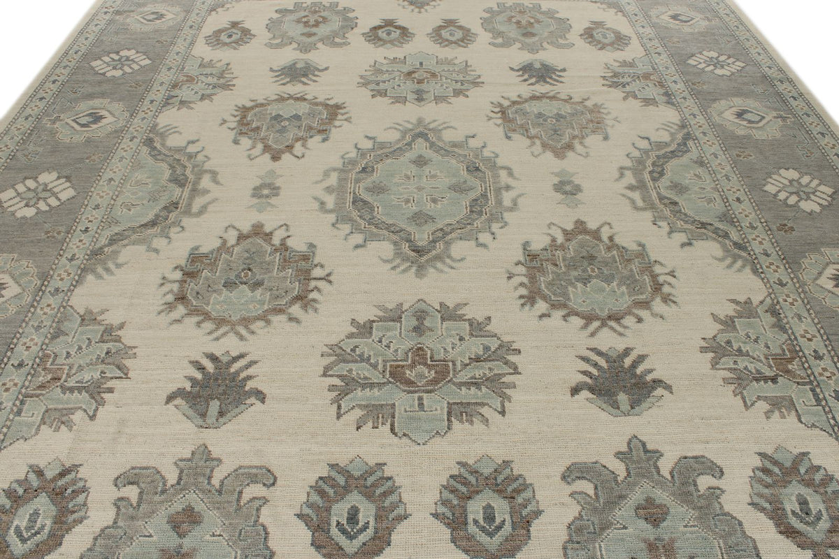 10x14 Ivory and Gray Turkish Oushak Rug