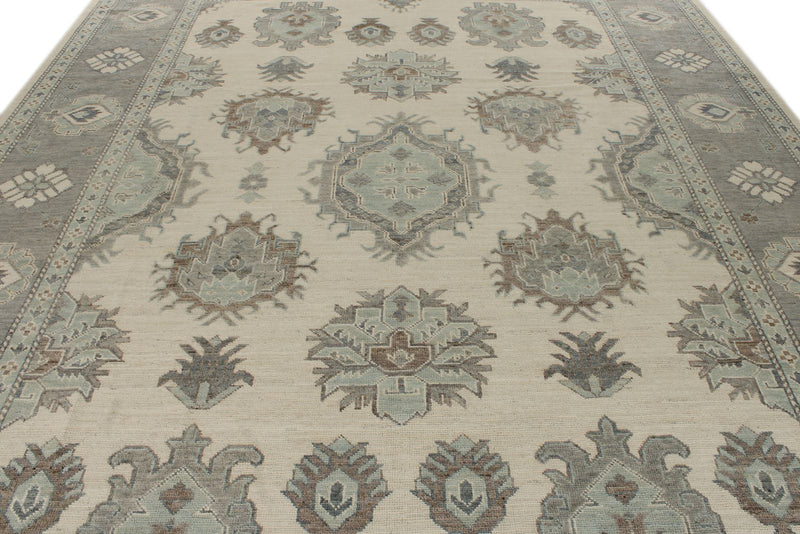 10x14 Ivory and Gray Turkish Oushak Rug