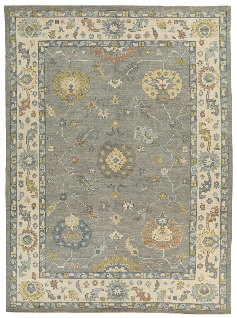 10x14 Gray and Beige Turkish Oushak Rug