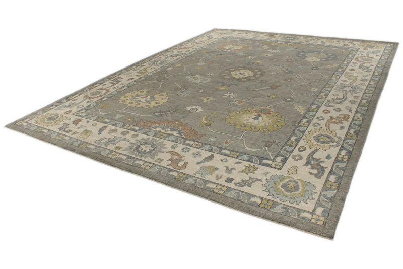 10x14 Gray and Beige Turkish Oushak Rug