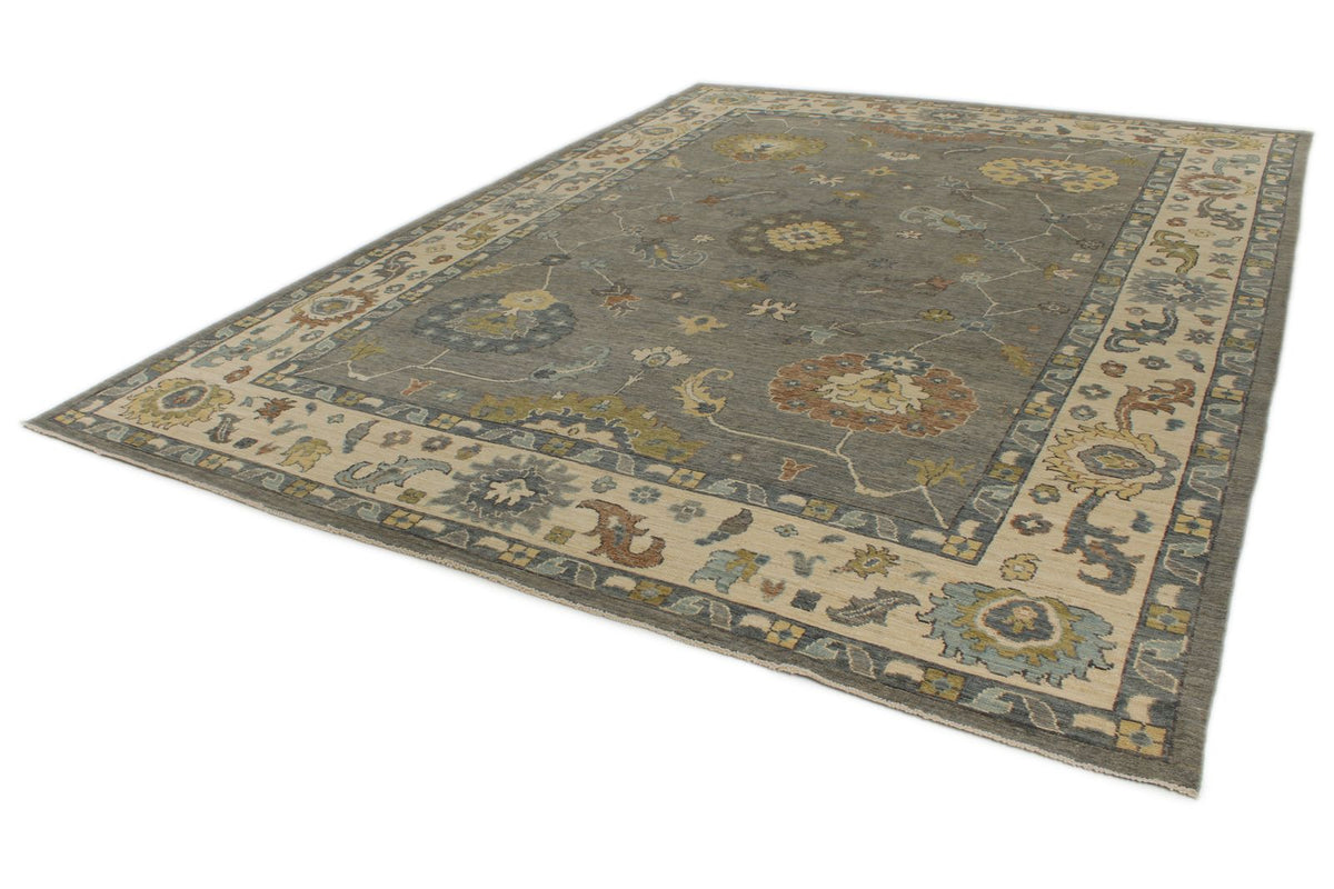 10x14 Gray and Beige Turkish Oushak Rug