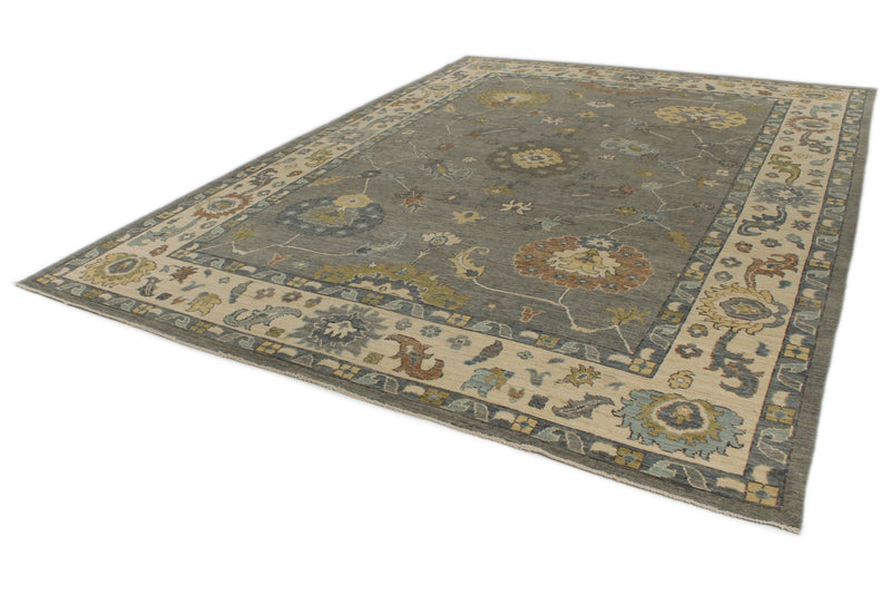 10x14 Gray and Beige Turkish Oushak Rug