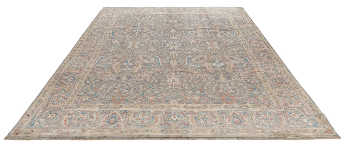 8x10 Light Blue and Multicolor Turkish Oushak Rug