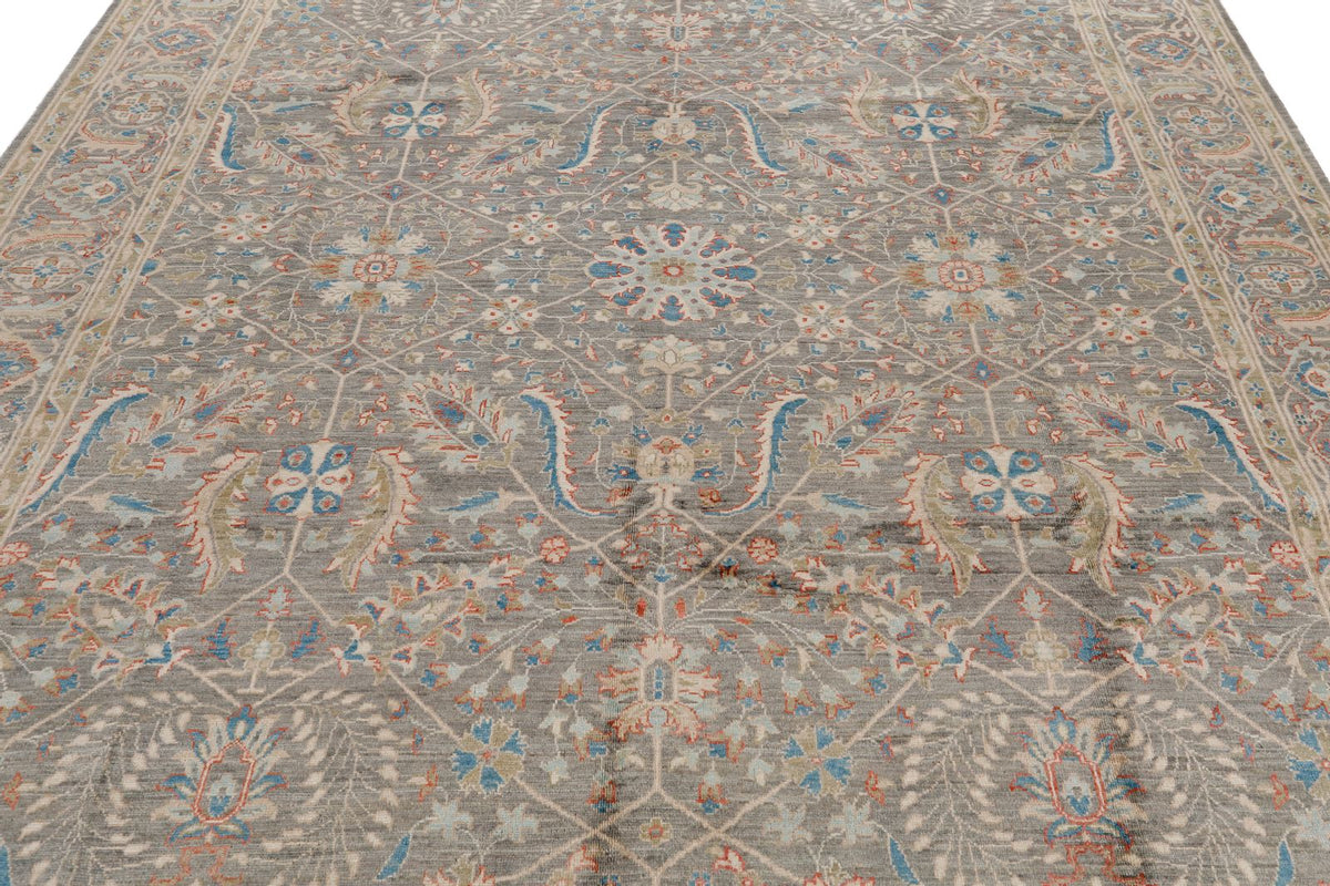 8x10 Light Blue and Multicolor Turkish Oushak Rug