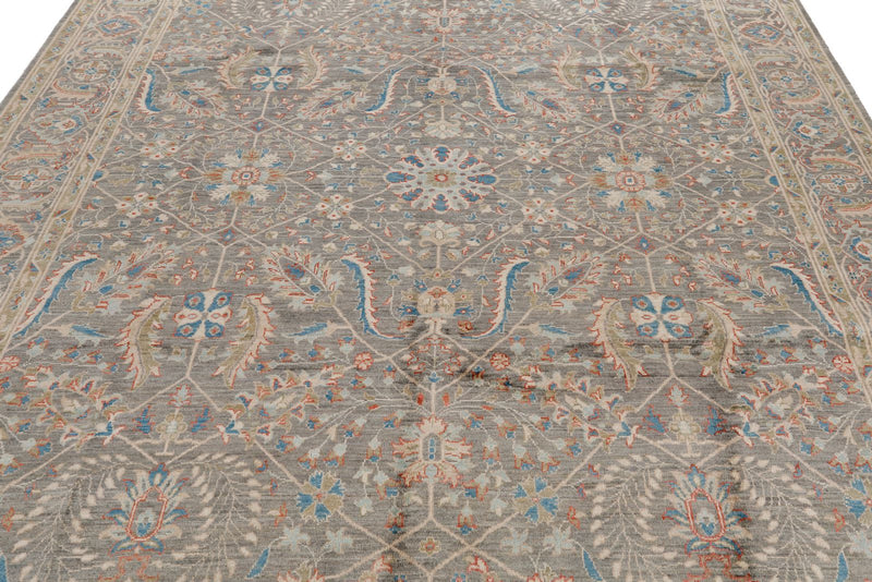 8x10 Light Blue and Multicolor Turkish Oushak Rug