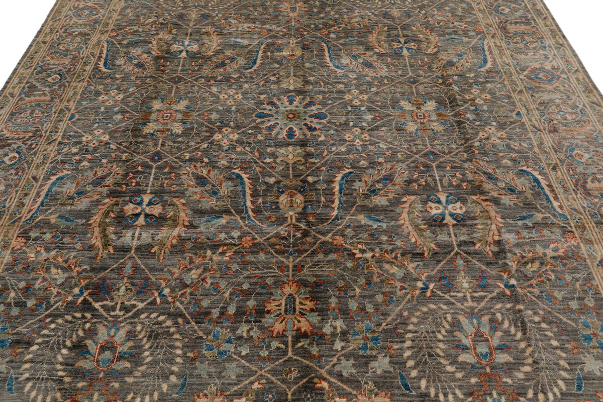 8x10 Light Blue and Multicolor Turkish Oushak Rug