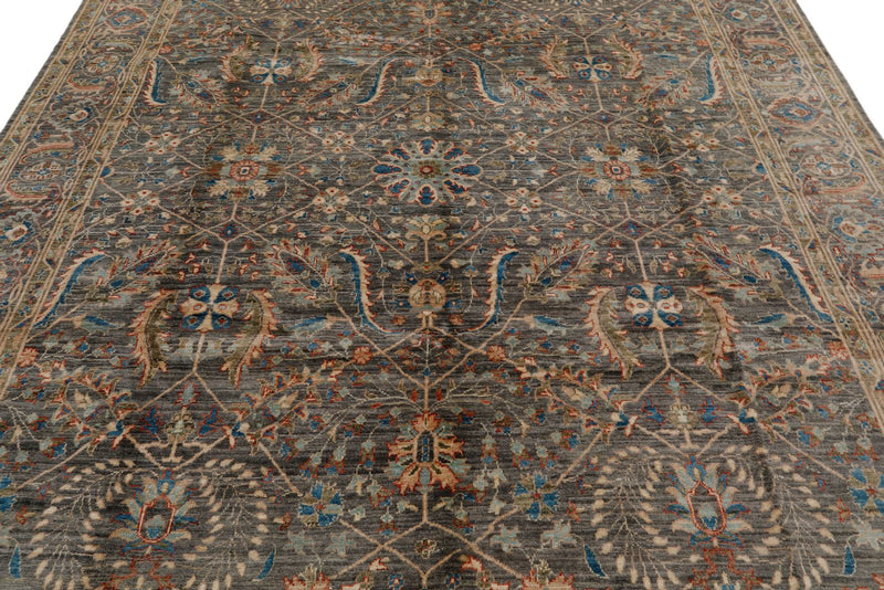 8x10 Light Blue and Multicolor Turkish Oushak Rug