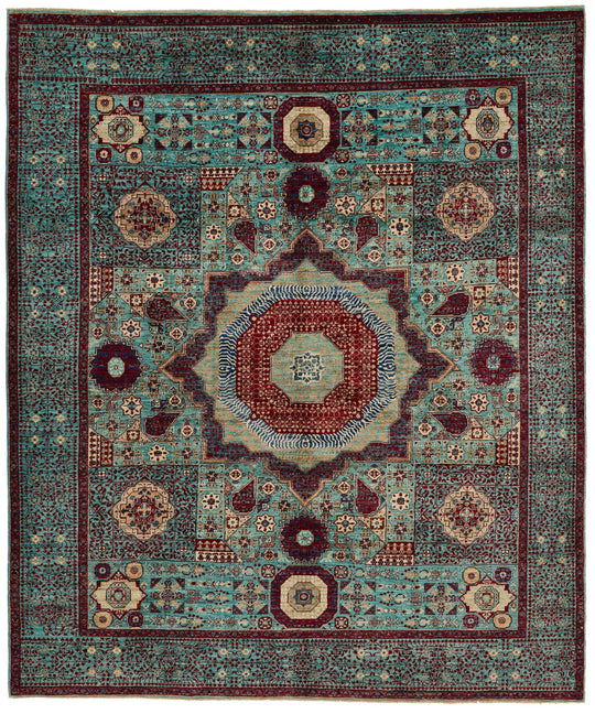 8x10 Blue and Multicolor Turkish Tribal Rug