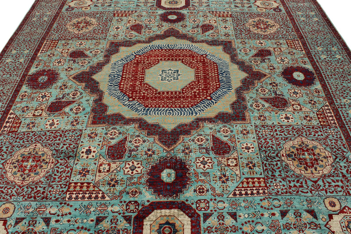 8x10 Blue and Multicolor Turkish Tribal Rug