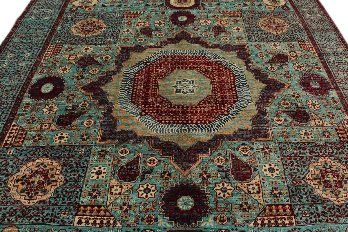 8x10 Blue and Multicolor Turkish Tribal Rug
