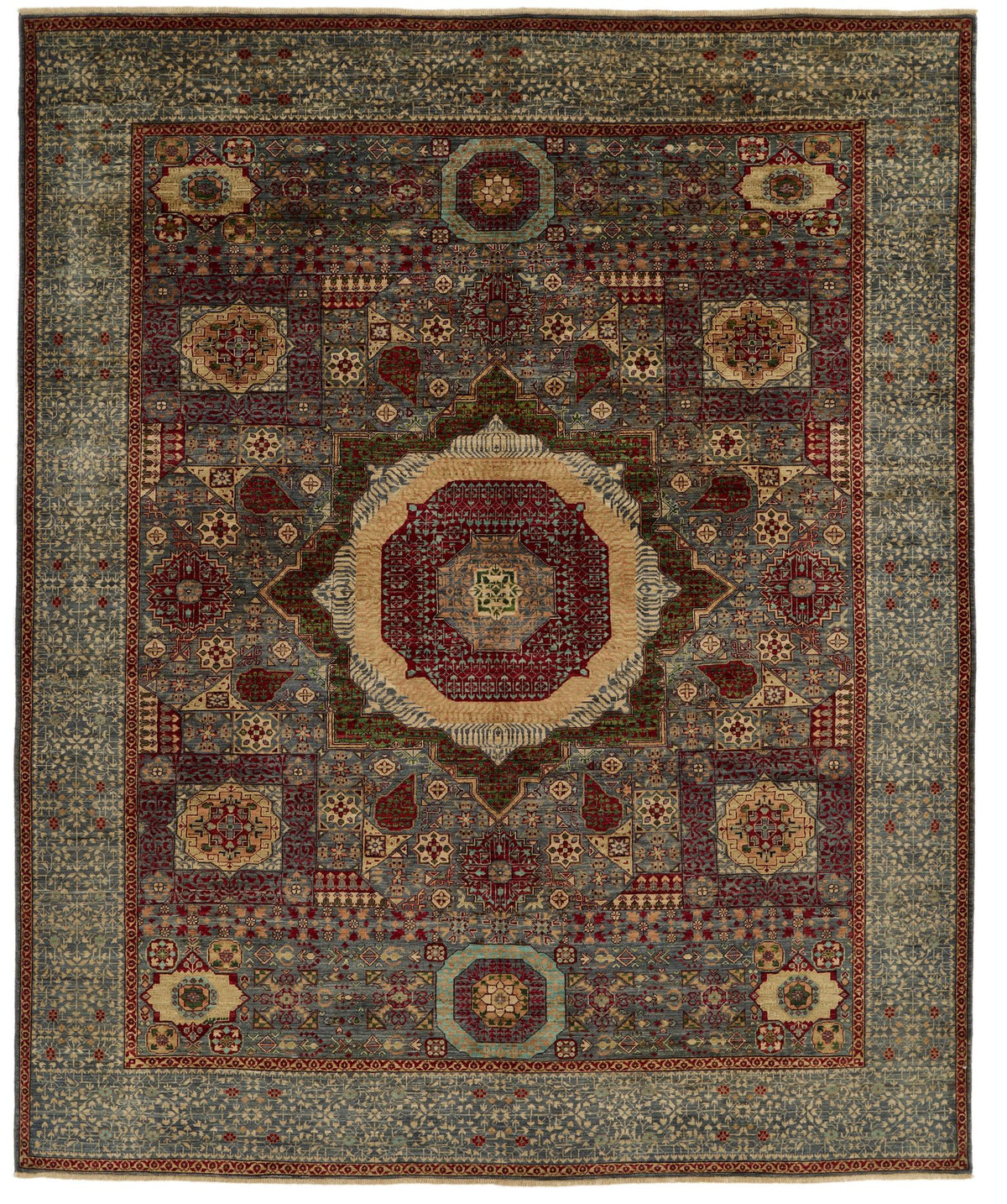 8x10 Light Gray and Light Gray Turkish Tribal Rug