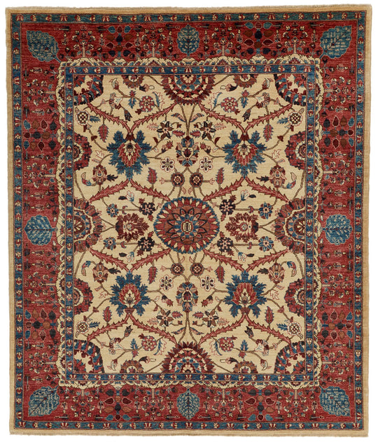8x10 Ivory and Red Anatolian Traditional Rug