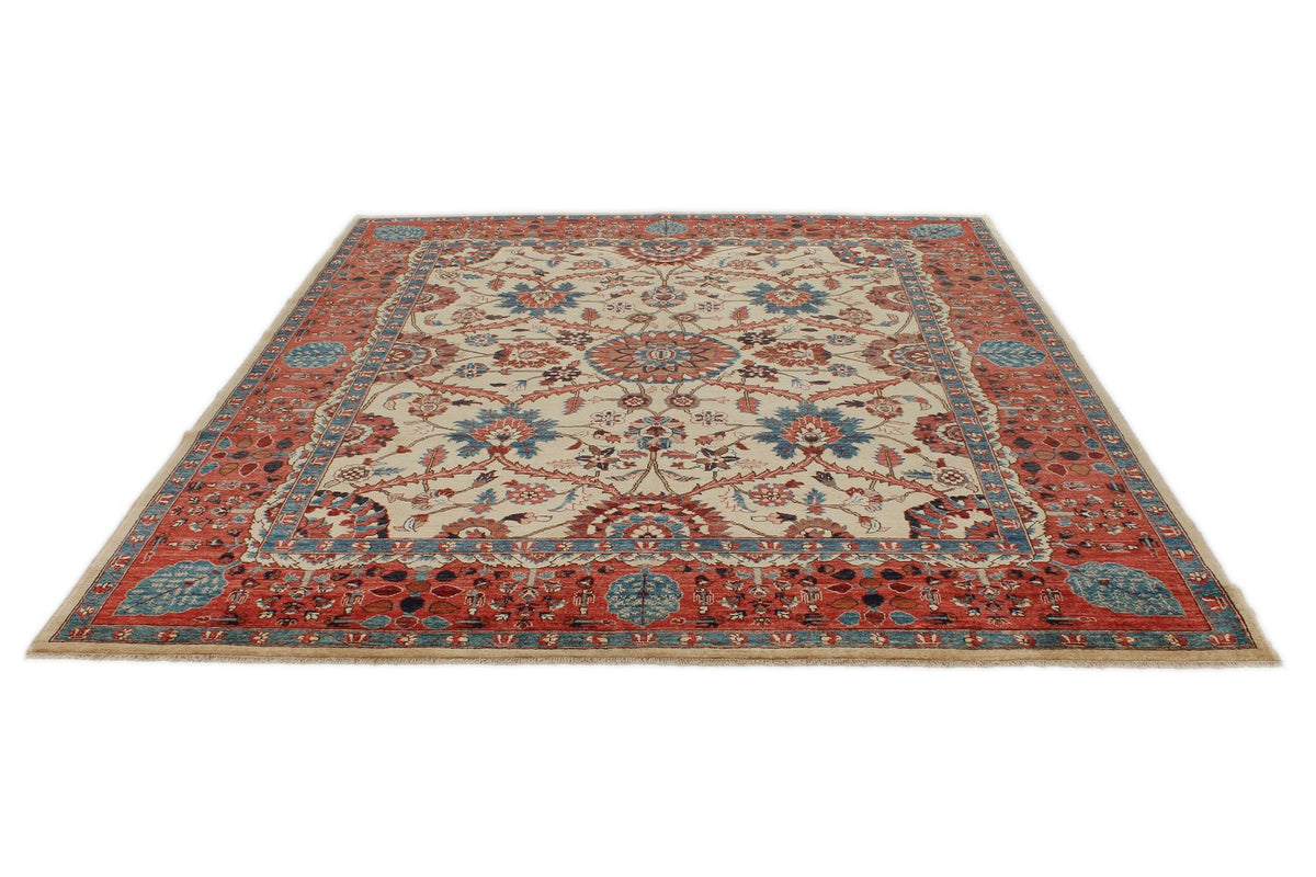 8x10 Ivory and Red Anatolian Traditional Rug