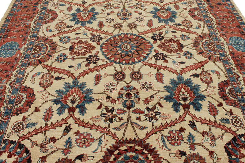 8x10 Ivory and Red Anatolian Traditional Rug