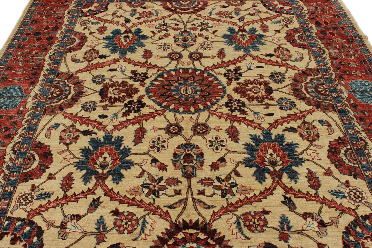 8x10 Ivory and Red Anatolian Traditional Rug