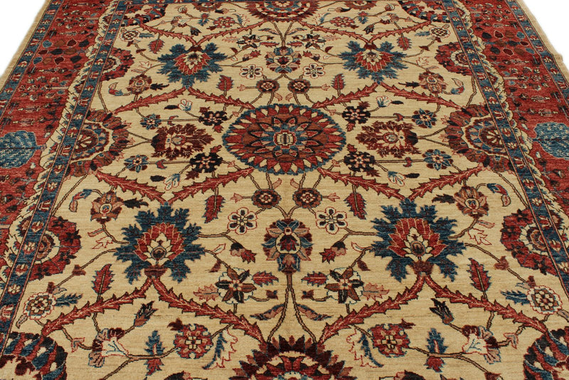 8x10 Ivory and Red Anatolian Traditional Rug