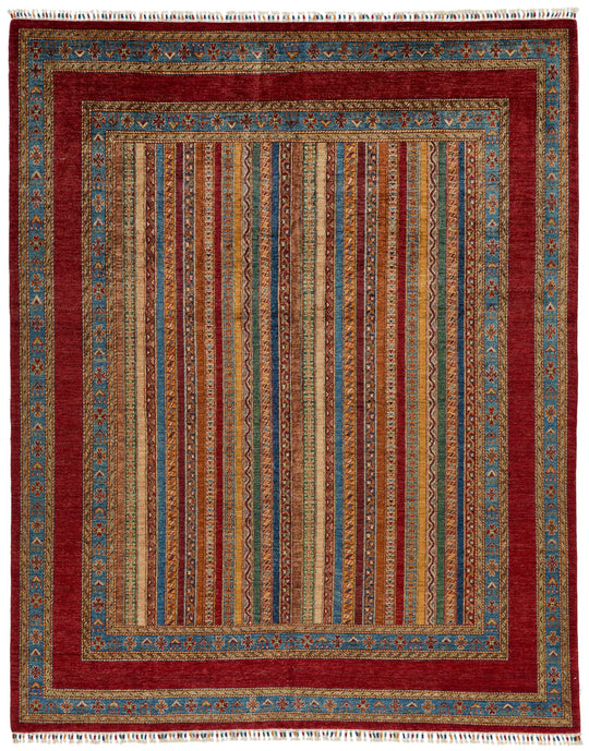 8x10 Multicolor and Red Tribal Rug