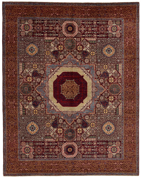 8x10 Burgundy and Brown Turkish Tribal Rug