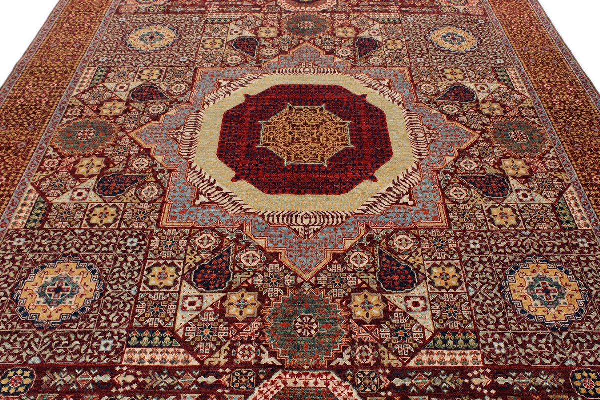 8x10 Burgundy and Brown Turkish Tribal Rug