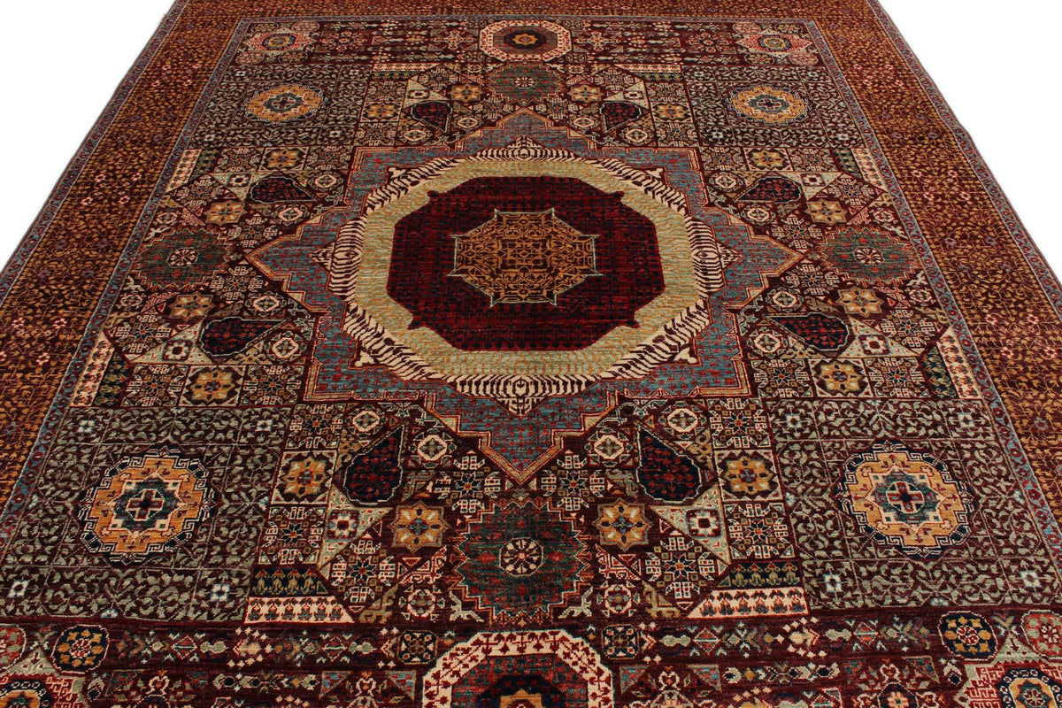 8x10 Burgundy and Brown Turkish Tribal Rug