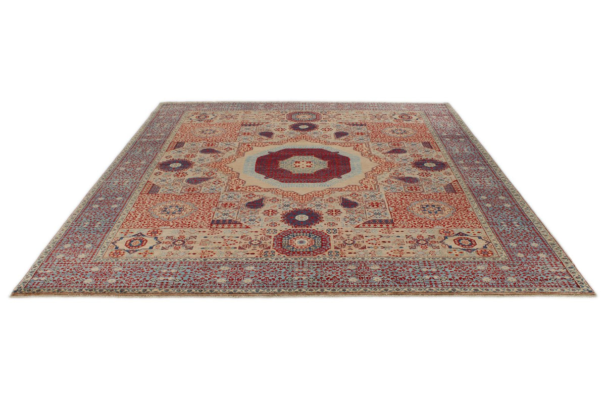 8x10 Camel and Blue Turkish Tribal Rug