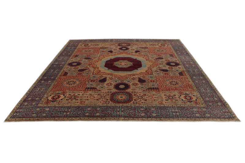 8x10 Camel and Blue Turkish Tribal Rug
