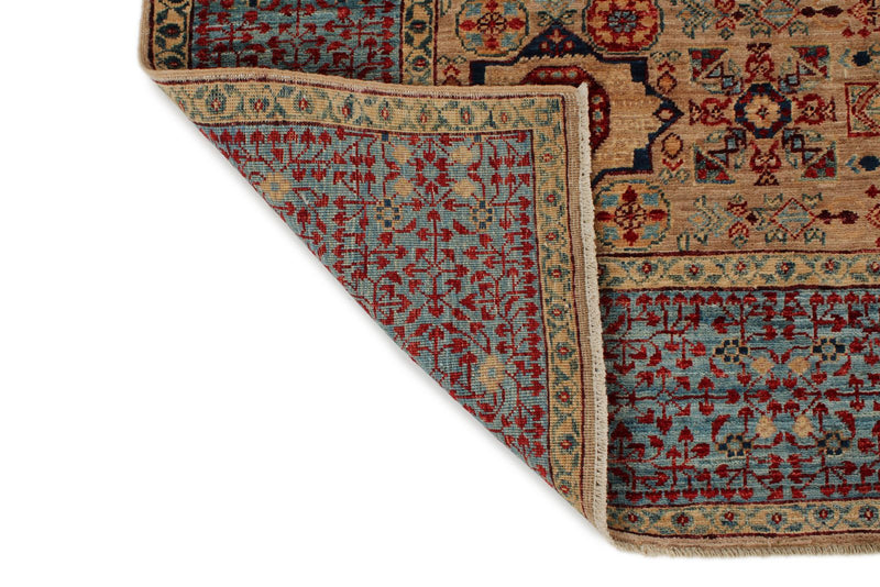 8x10 Camel and Blue Turkish Tribal Rug