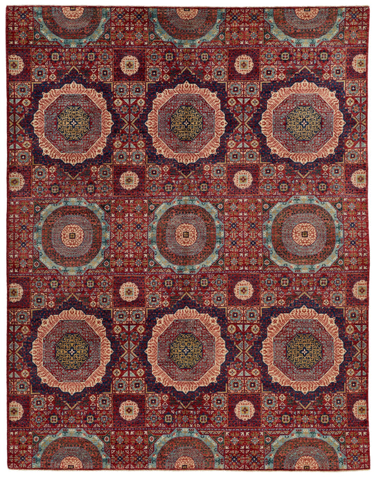 8x10 Red and Multicolor Modern Contemporary Rug