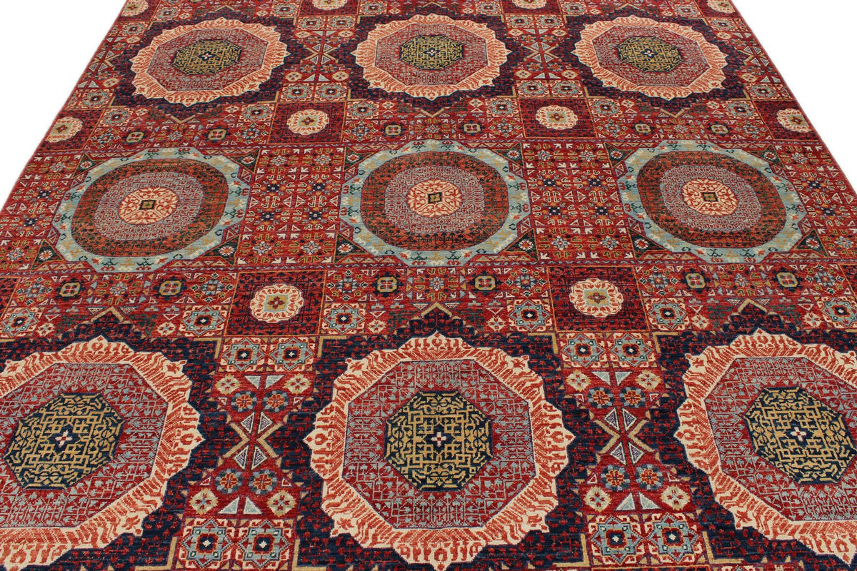 8x10 Red and Multicolor Modern Contemporary Rug