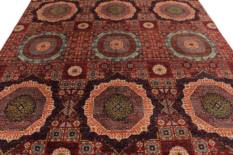 8x10 Red and Multicolor Modern Contemporary Rug