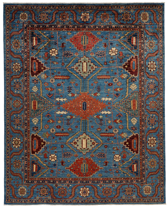 8x10 Navy and Multicolor Anatolian Traditional Rug