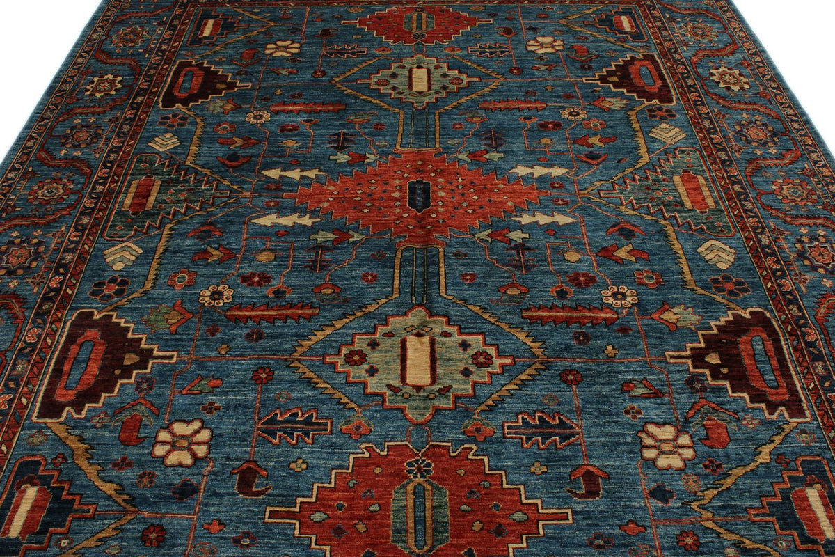 8x10 Navy and Multicolor Anatolian Traditional Rug