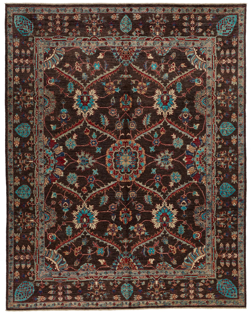 8x10 Brown and Multicolor Turkish Oushak Rug